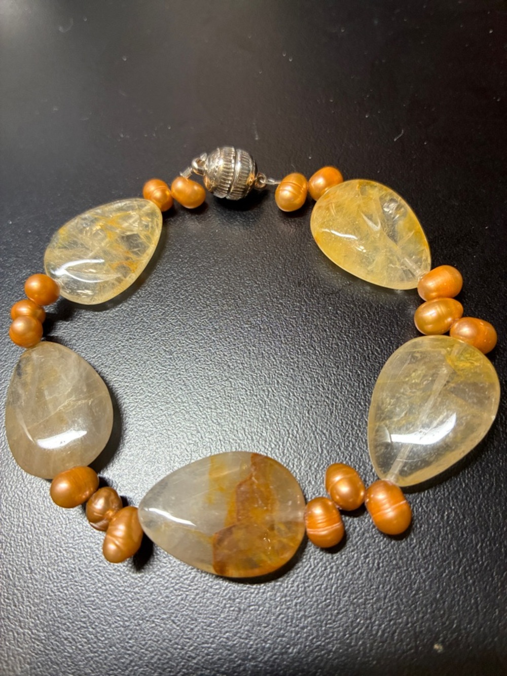 Handcrafted Yellow Citrine & gold pearl gemstone Bracelet